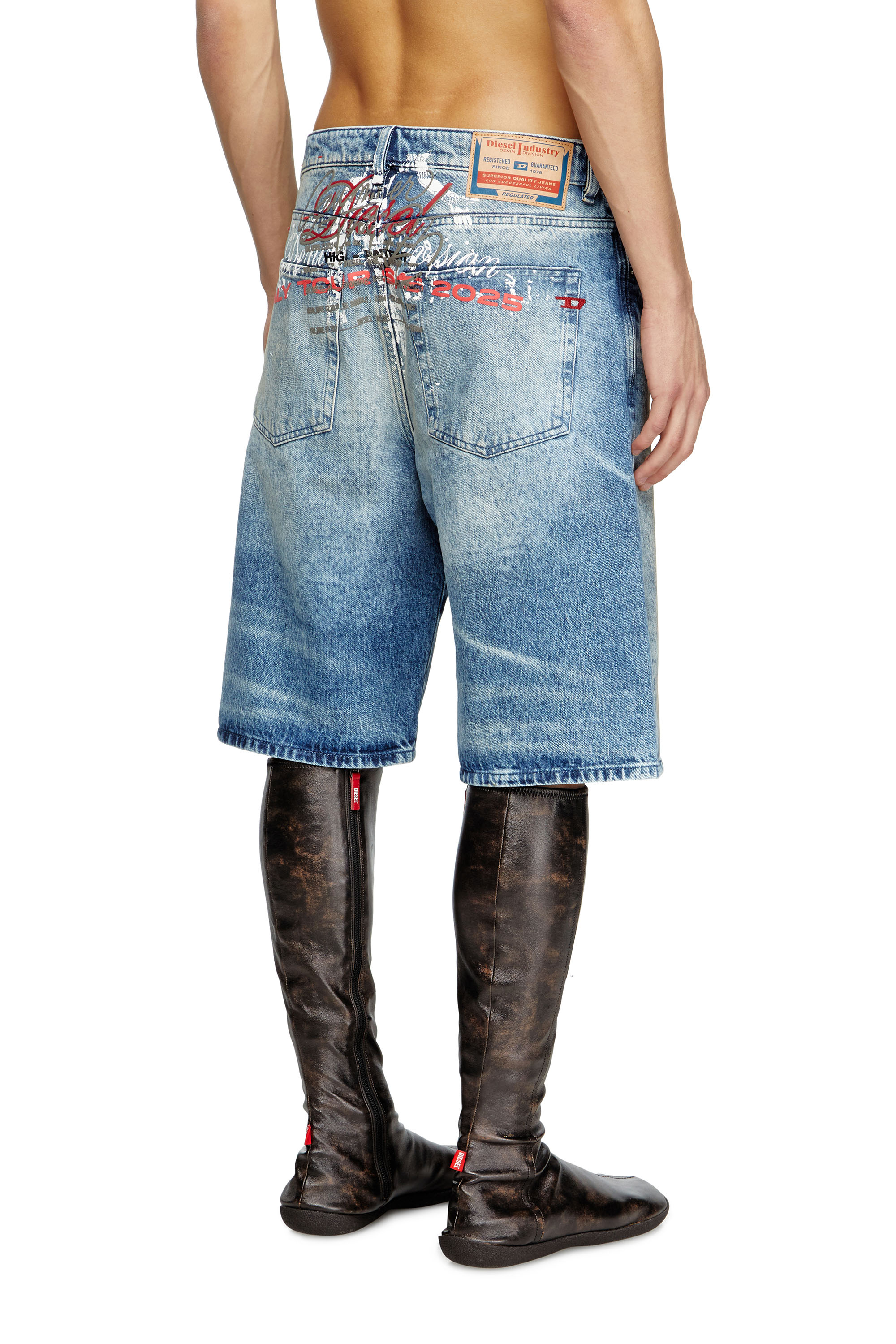 Diesel - D-RIXFORD-S, Man's Denim shorts with lyrics print in Medium blue - 3